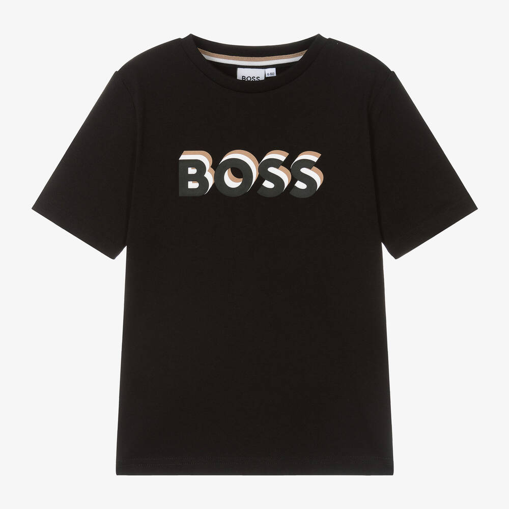 BOSS - Черная хлопковая футболка для мальчиков | Childrensalon