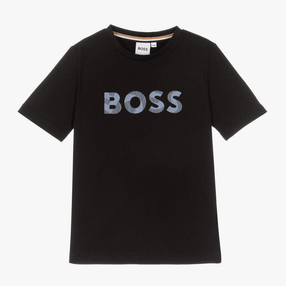 BOSS - Boys Black Cotton T-Shirt | Childrensalon