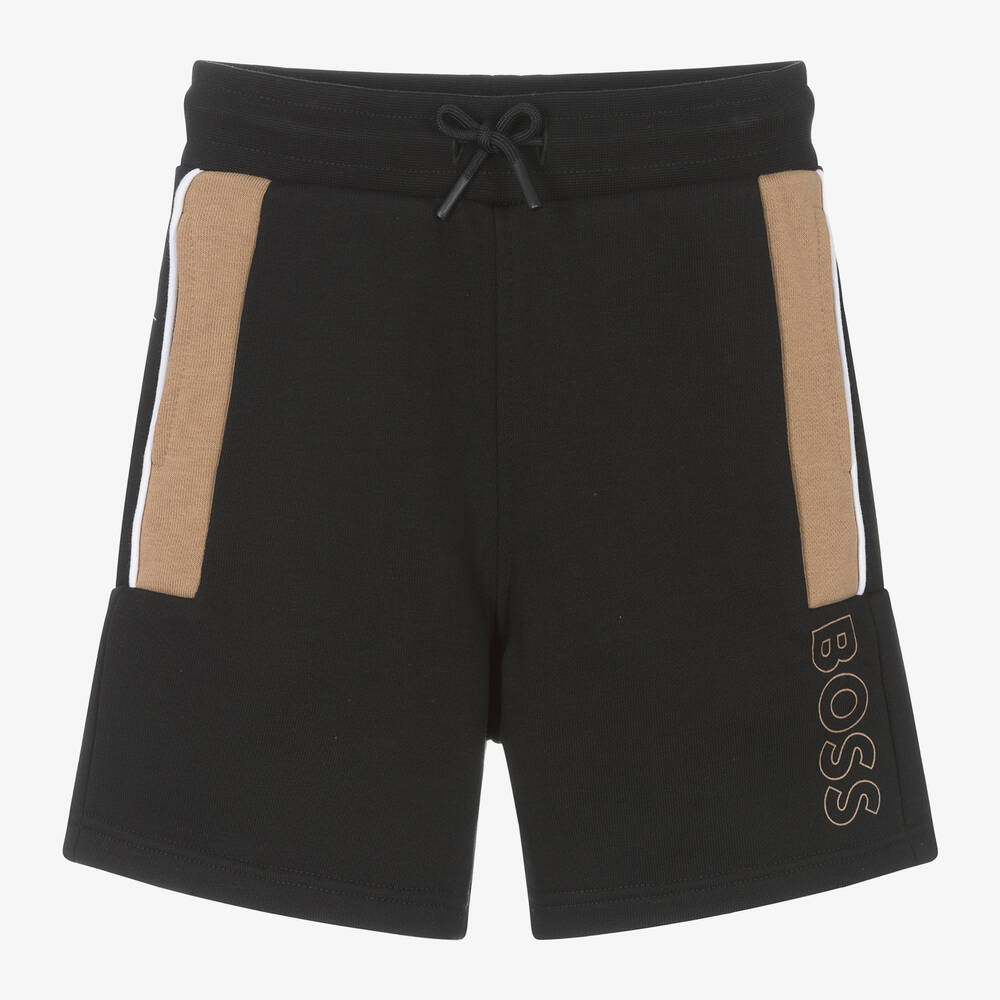 BOSS - Boys Black Drawstring Jersey Shorts | Childrensalon