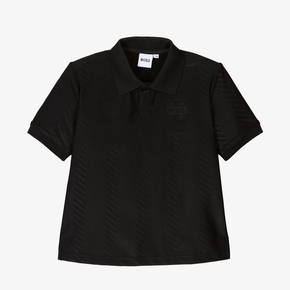 BOSS - Boys Black Football Polo Shirt | Childrensalon