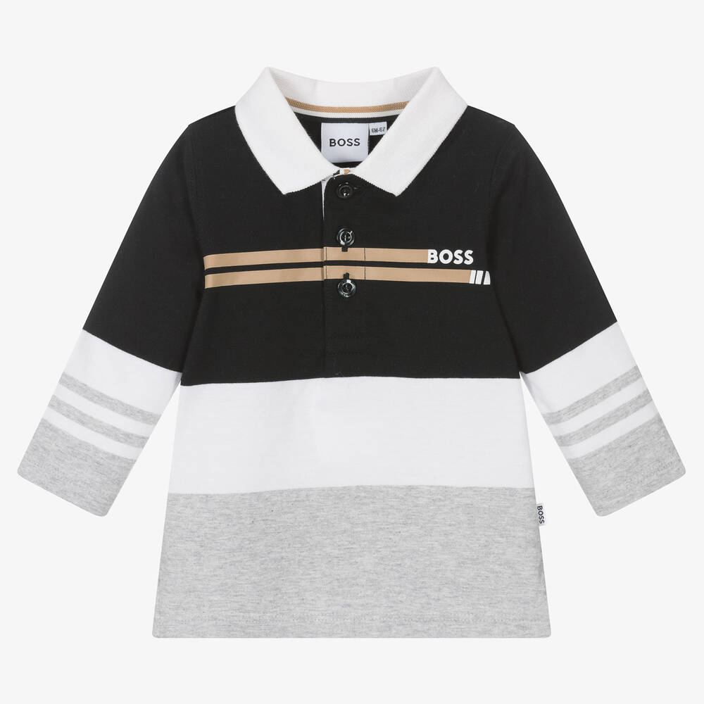 Hugo Boss Babies' Boss Boys Black & Grey Striped Polo Shirt