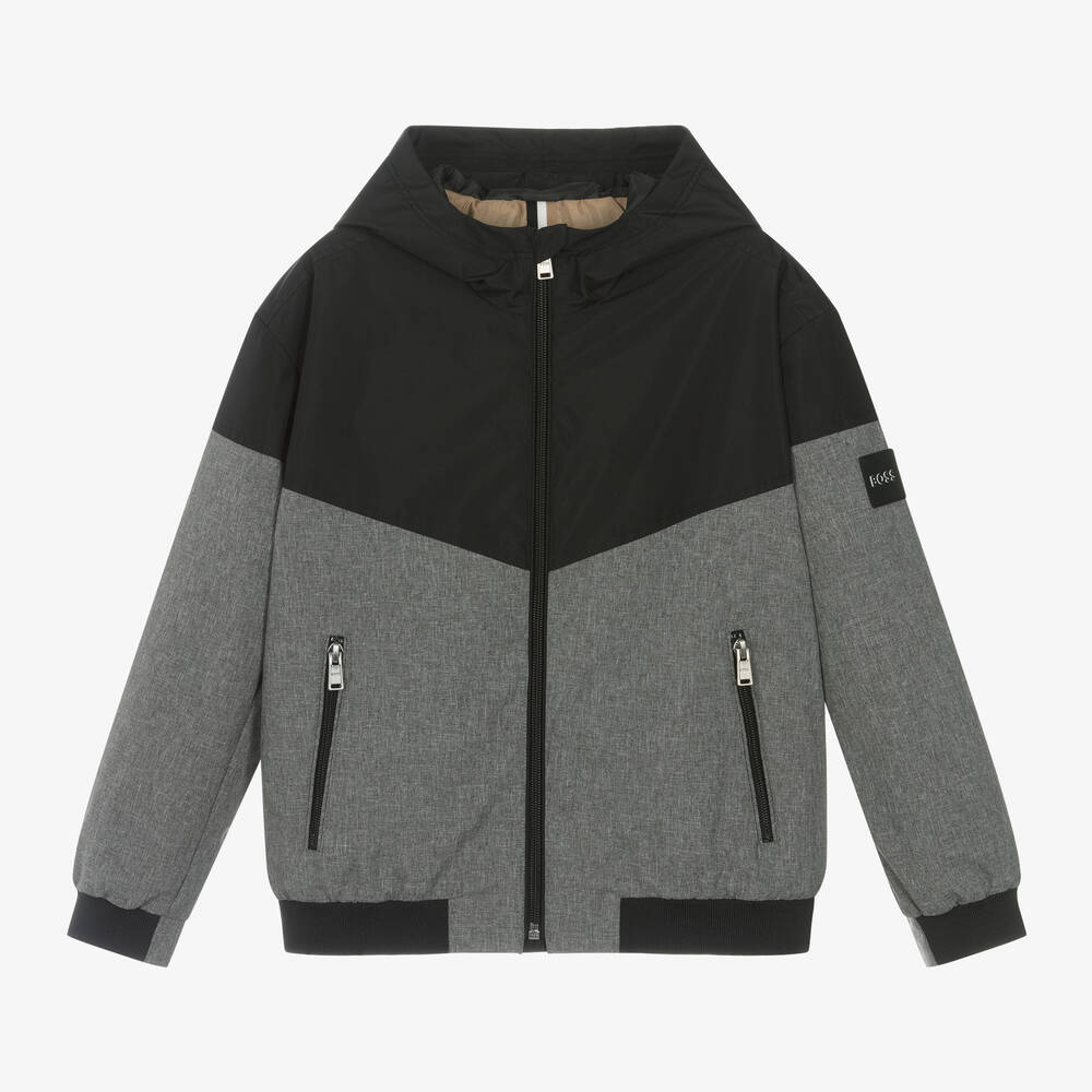 BOSS - Boys Black & Grey Windbreaker Jacket | Childrensalon