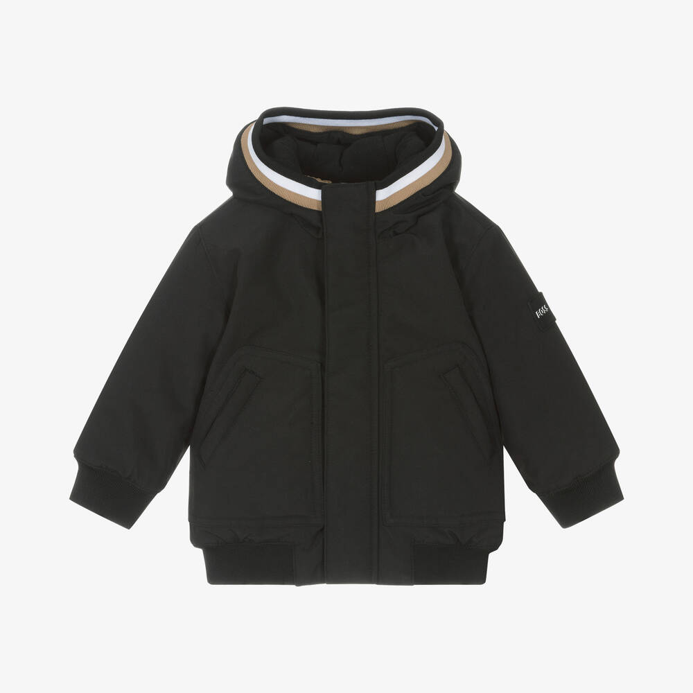 BOSS - Boys Black Hooded Jacket | Childrensalon