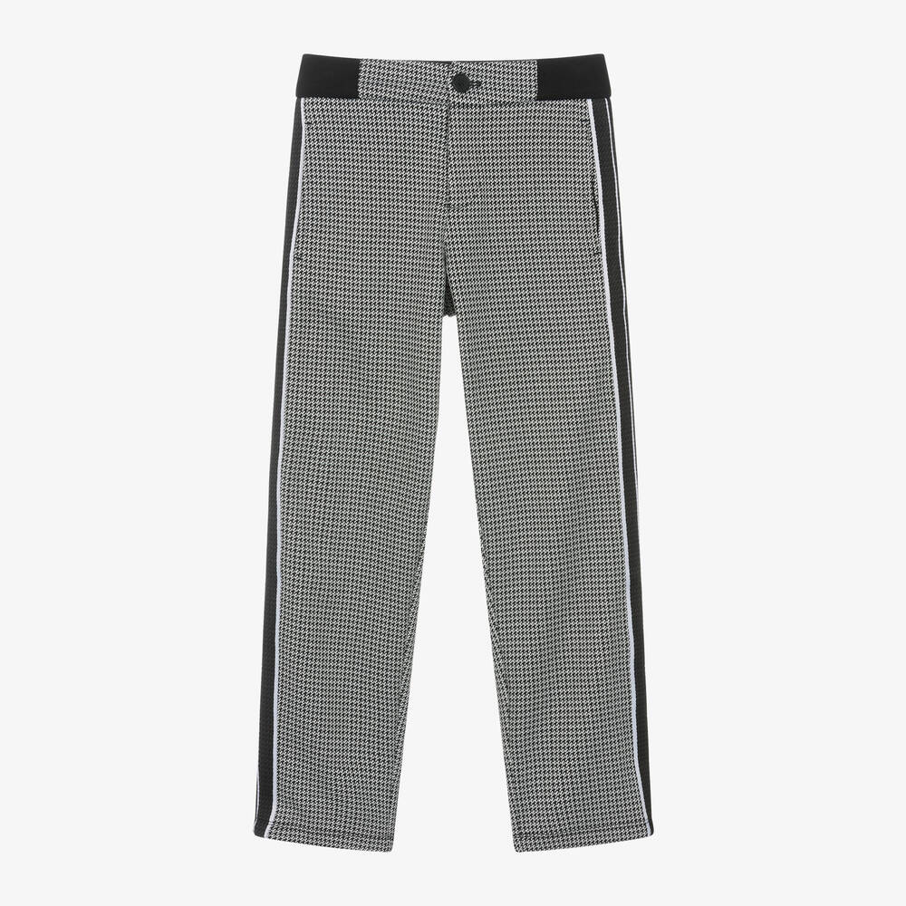 BOSS - Boys Black Houndstooth Trousers | Childrensalon