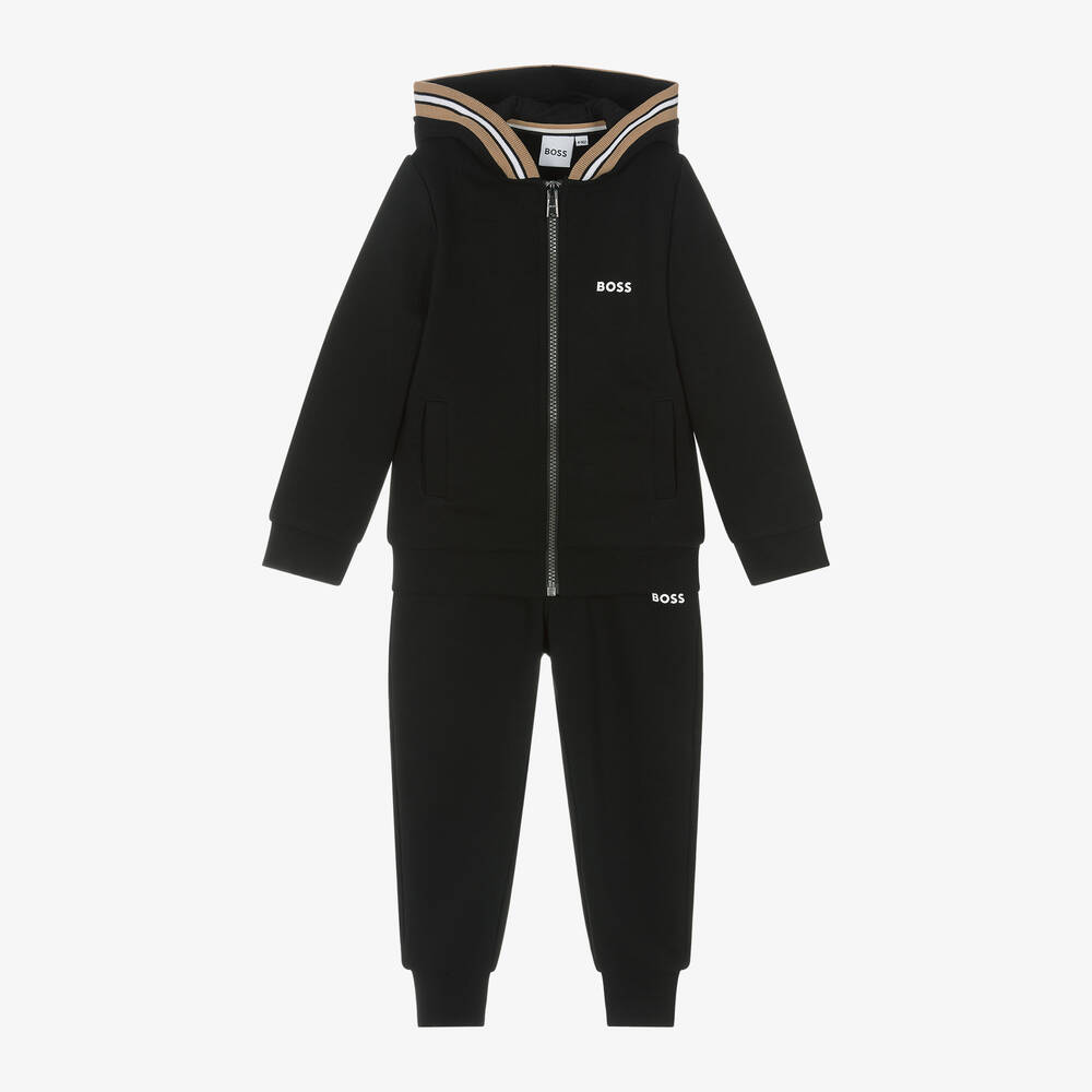 BOSS - Boys Black Jersey Tracksuit | Childrensalon