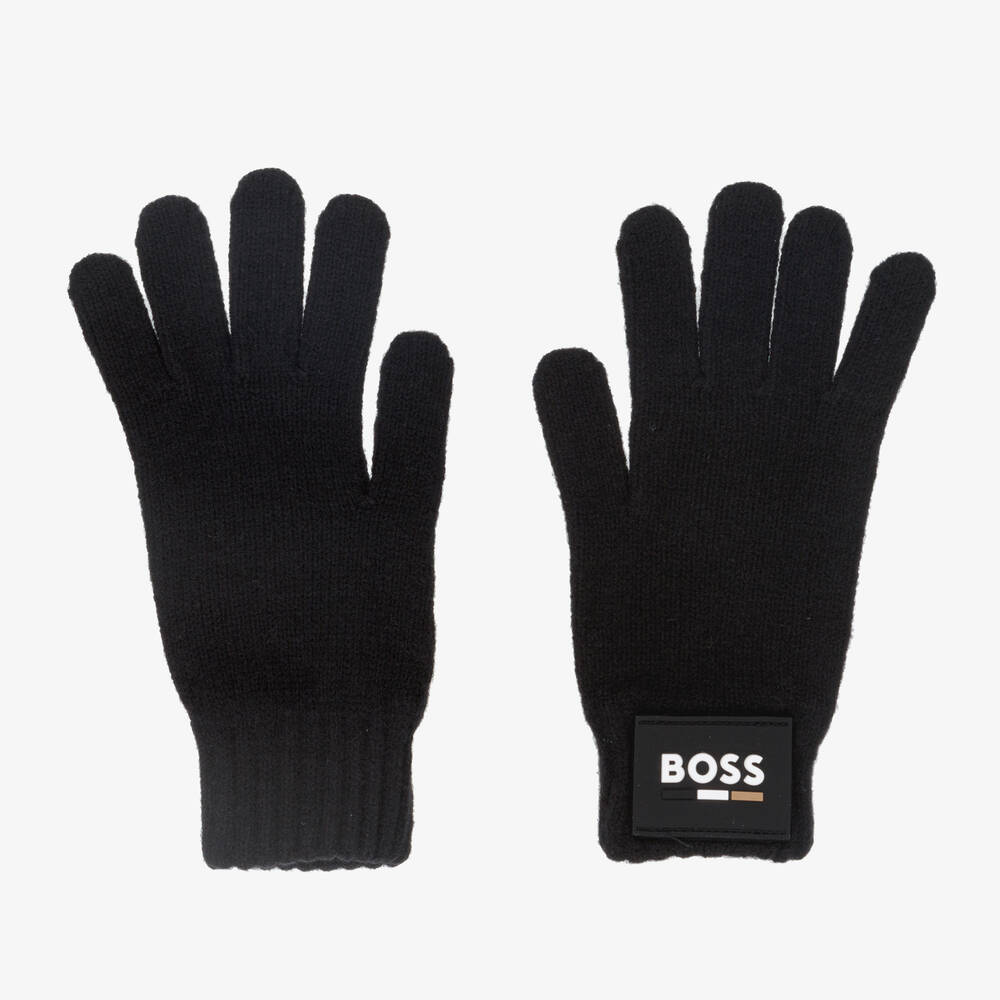 BOSS - Boys Black Knitted Gloves | Childrensalon