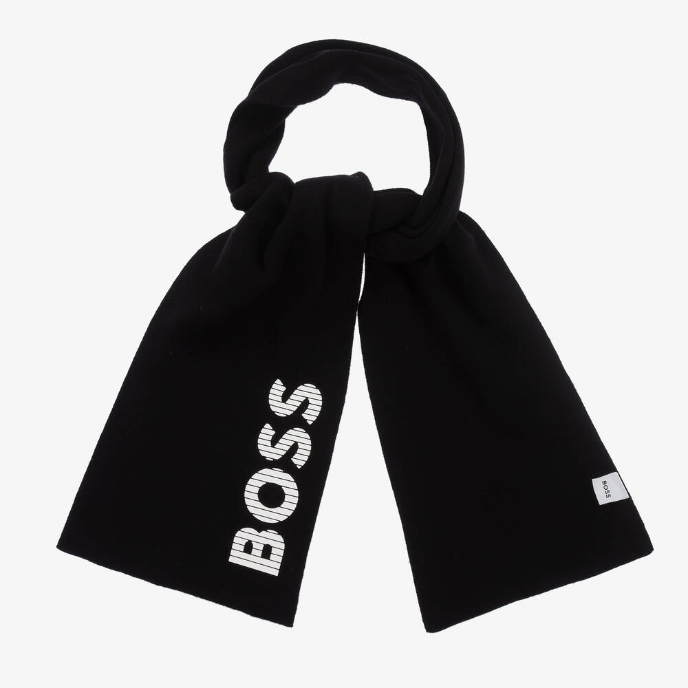 BOSS - Boys Black Knitted Scarf | Childrensalon