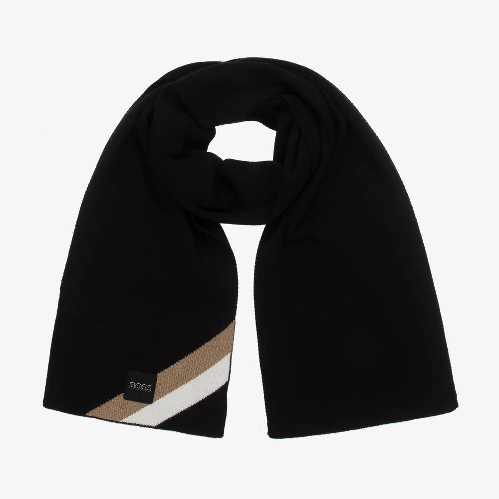 BOSS - Черный вязаный шарф с полосками | Childrensalon