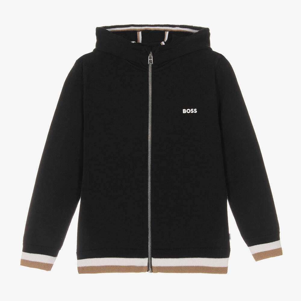 BOSS - Boys Black Knitted Zip-Up Top | Childrensalon