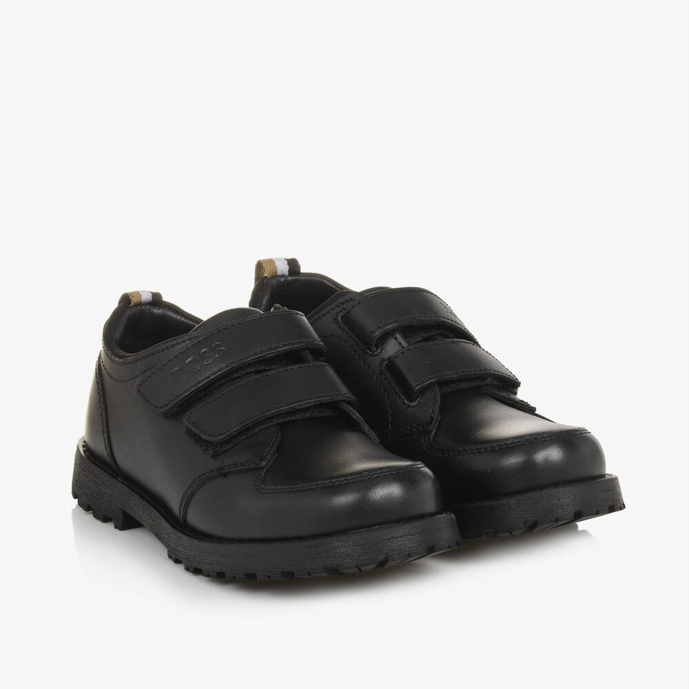 BOSS - Boys Black Leather Shoes | Childrensalon