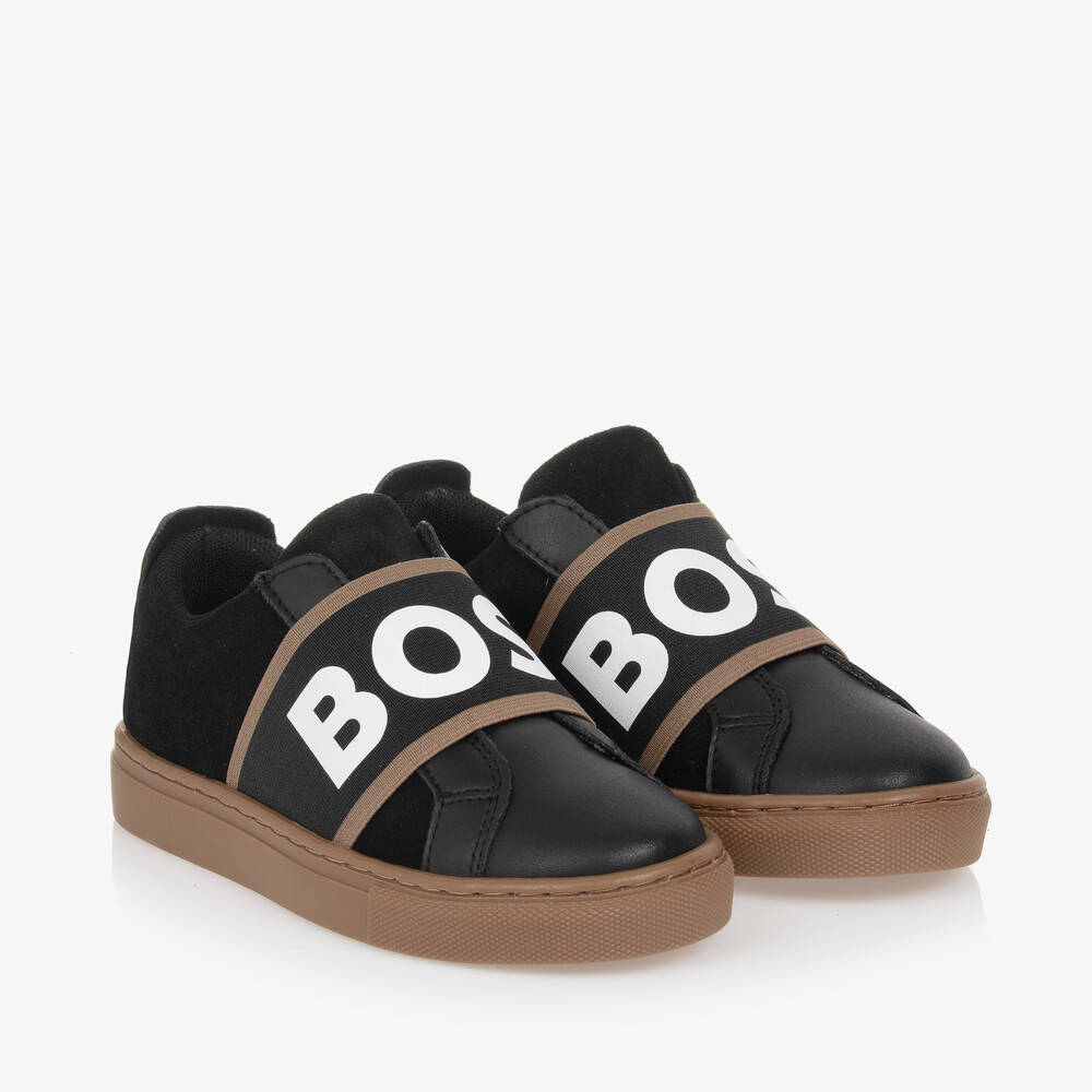 BOSS - حذاء رياضي جلد لون أسود للأولاد | Childrensalon