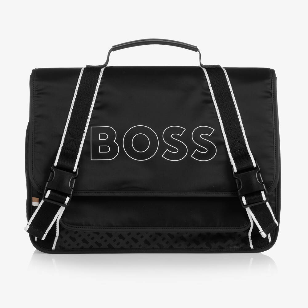 BOSS - حقيبة ظهر ساتان كانفاس لون أسود للأولاد (40 سم) | Childrensalon