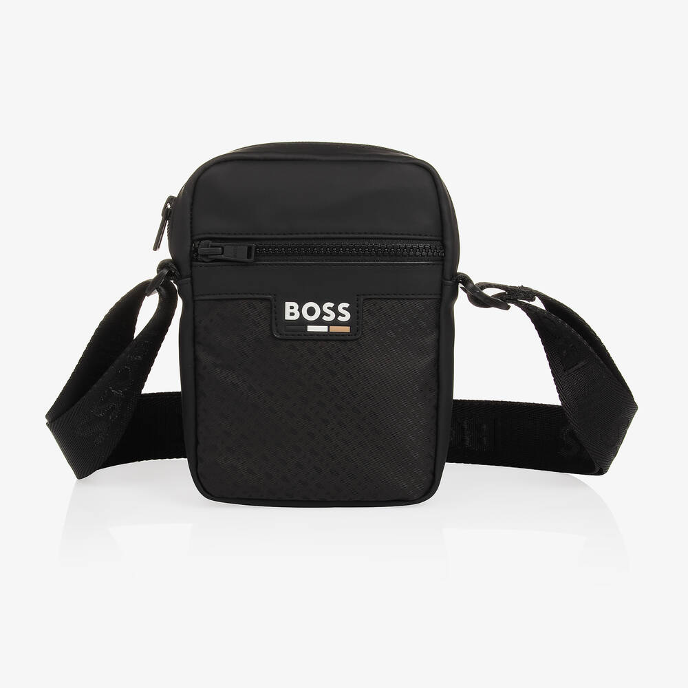 BOSS - Boys Black Monogram Messenger Bag (20cm) | Childrensalon