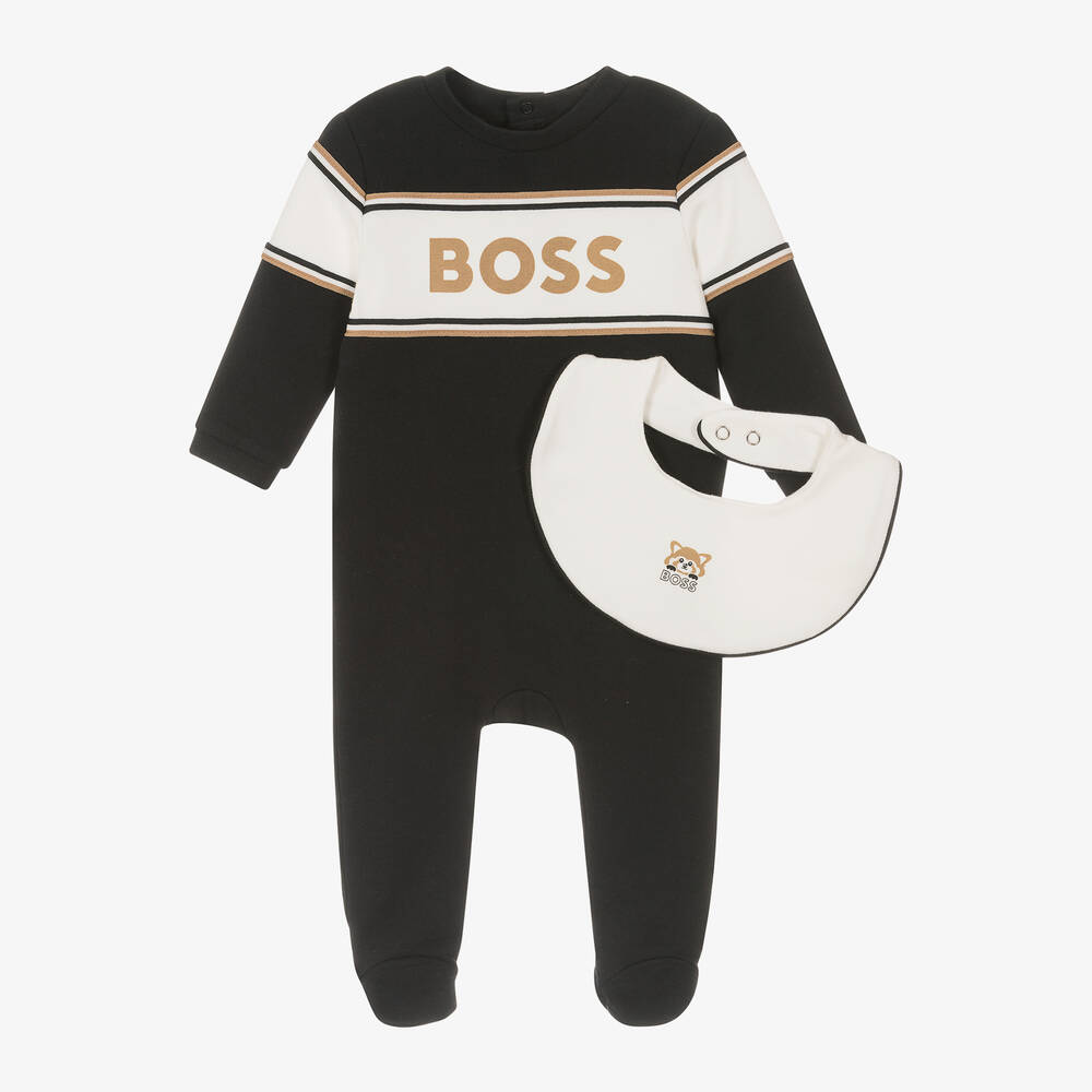 BOSS - Boys Black Organic Cotton Babysuit Set | Childrensalon