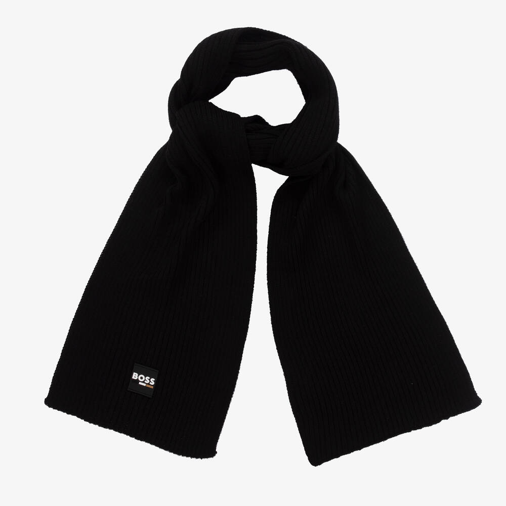 BOSS - Boys Black Ribbed Knit Scarf | Childrensalon