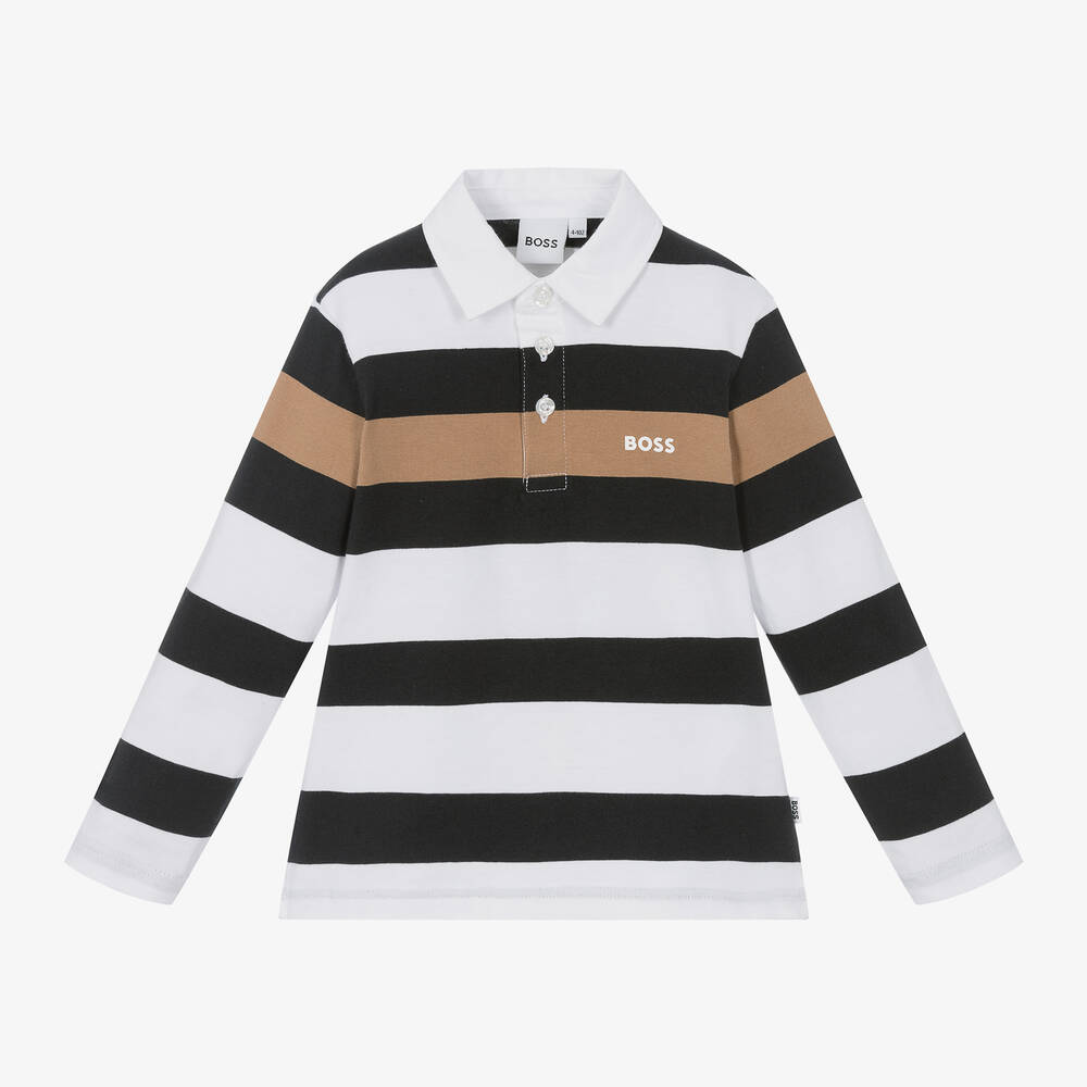 BOSS - Boys Black Striped Cotton Top | Childrensalon