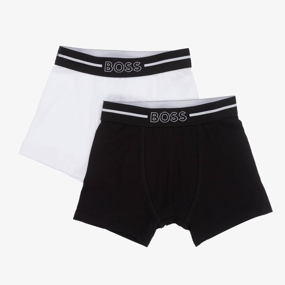 BOSS - Boys Black & White Cotton Boxer Shorts (2 Pack) | Childrensalon