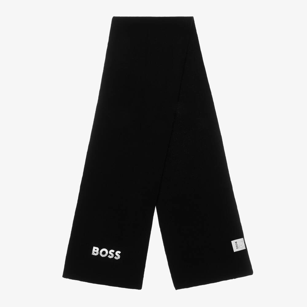 BOSS - Черный шарф с белым логотипом для мальчиков | Childrensalon