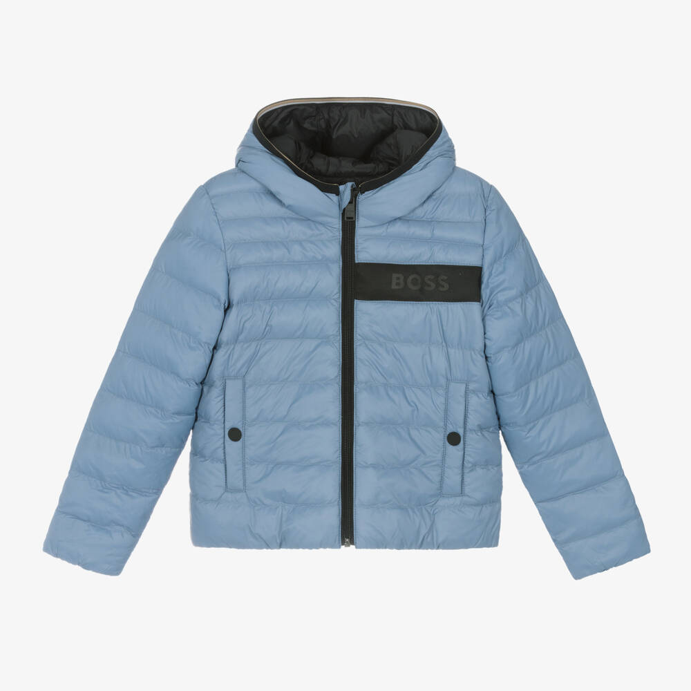 BOSS - Boys Blue & Black Reversible Puffer Jacket | Childrensalon