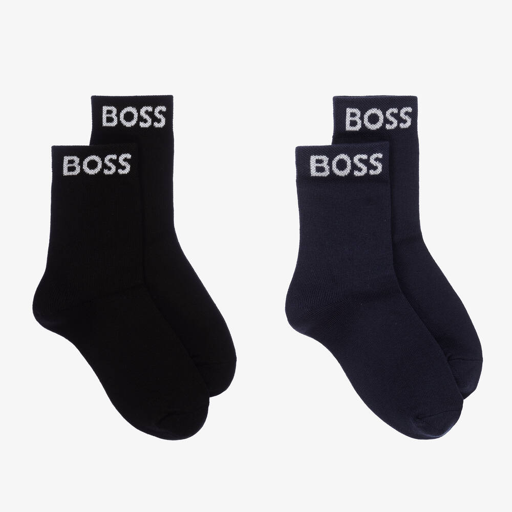 BOSS - Boys Blue & Black Socks (2 Pack) | Childrensalon