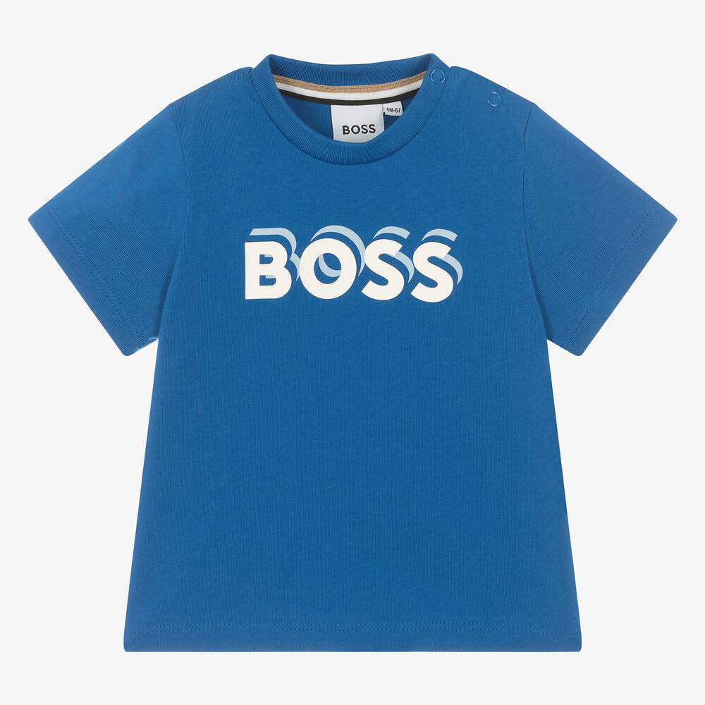 Shop Hugo Boss Boss Boys Blue Cotton 3d T-shirt