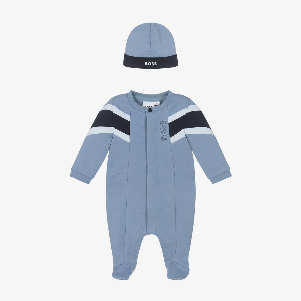 BOSS - Boys Blue Cotton Babysuit Set | Childrensalon