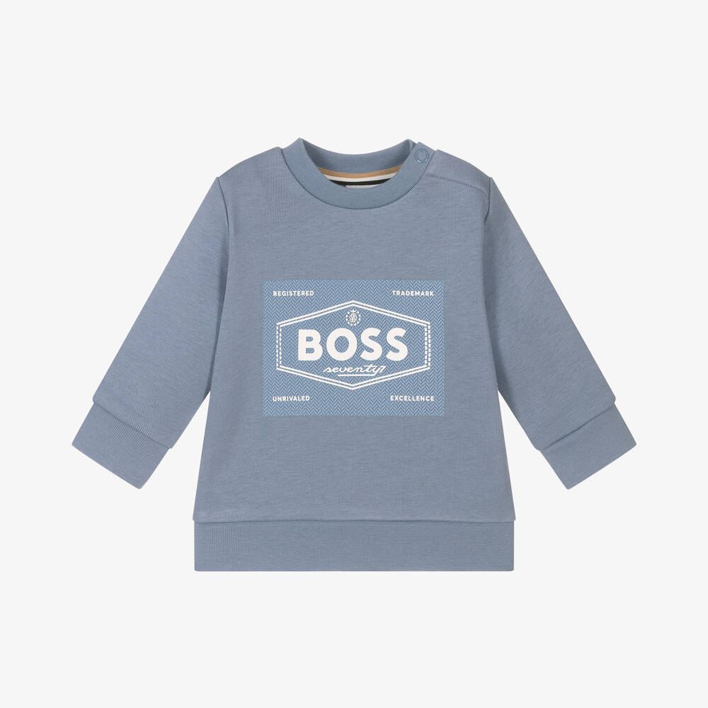 BOSS - Boys Blue Cotton BOSS 1977 Logo Sweatshirt | Childrensalon