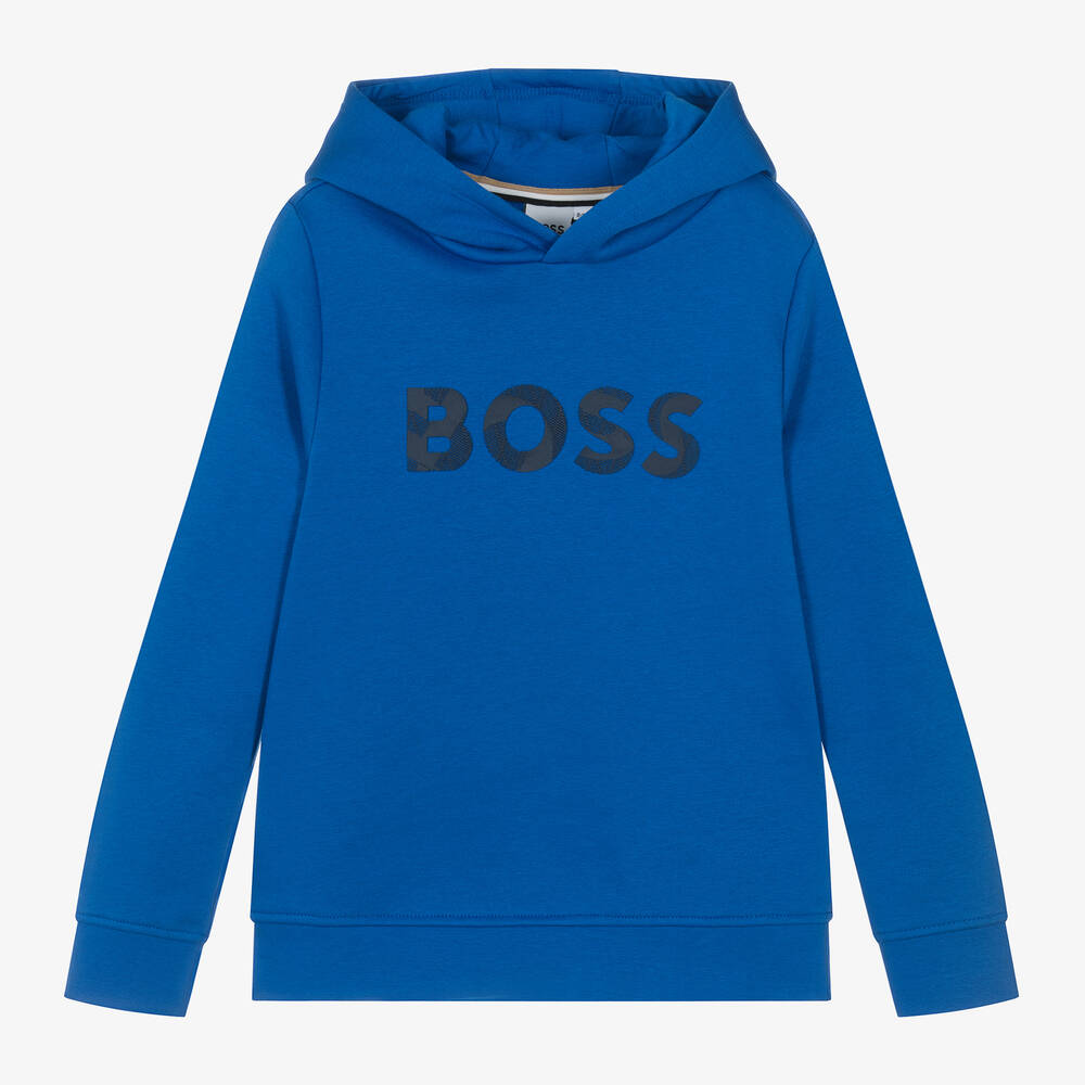 BOSS - Boys Blue Cotton Hoodie | Childrensalon