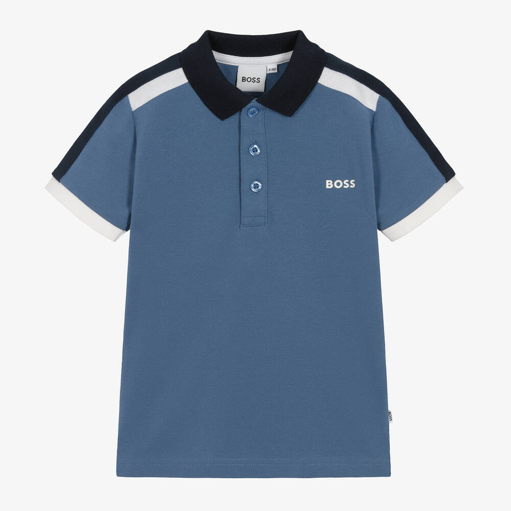 Hugo Boss Kids' Boss Boys Blue Cotton Piqué Polo Shirt