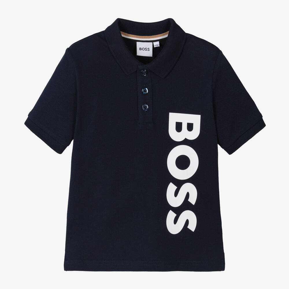 BOSS -  Boys Blue Cotton Polo Shirt | Childrensalon