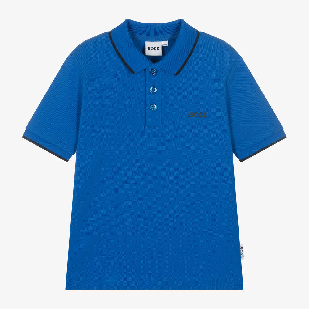 BOSS -  Boys Blue Cotton Polo Shirt | Childrensalon