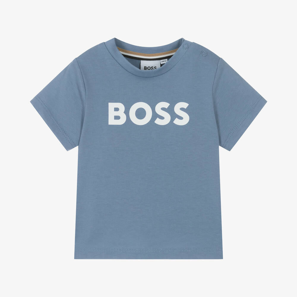 BOSS - Boys Blue Cotton T-Shirt | Childrensalon