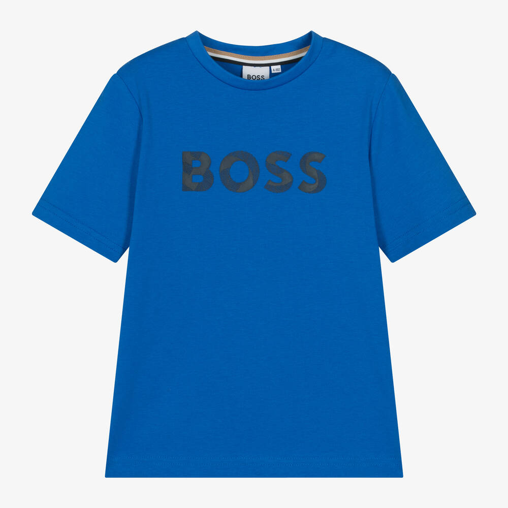 BOSS - Boys Blue Cotton T-Shirt | Childrensalon