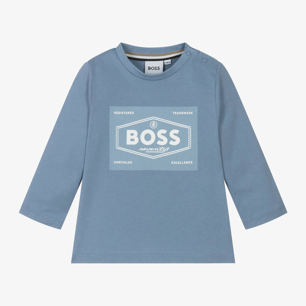 BOSS - Boys Blue Cotton Top | Childrensalon