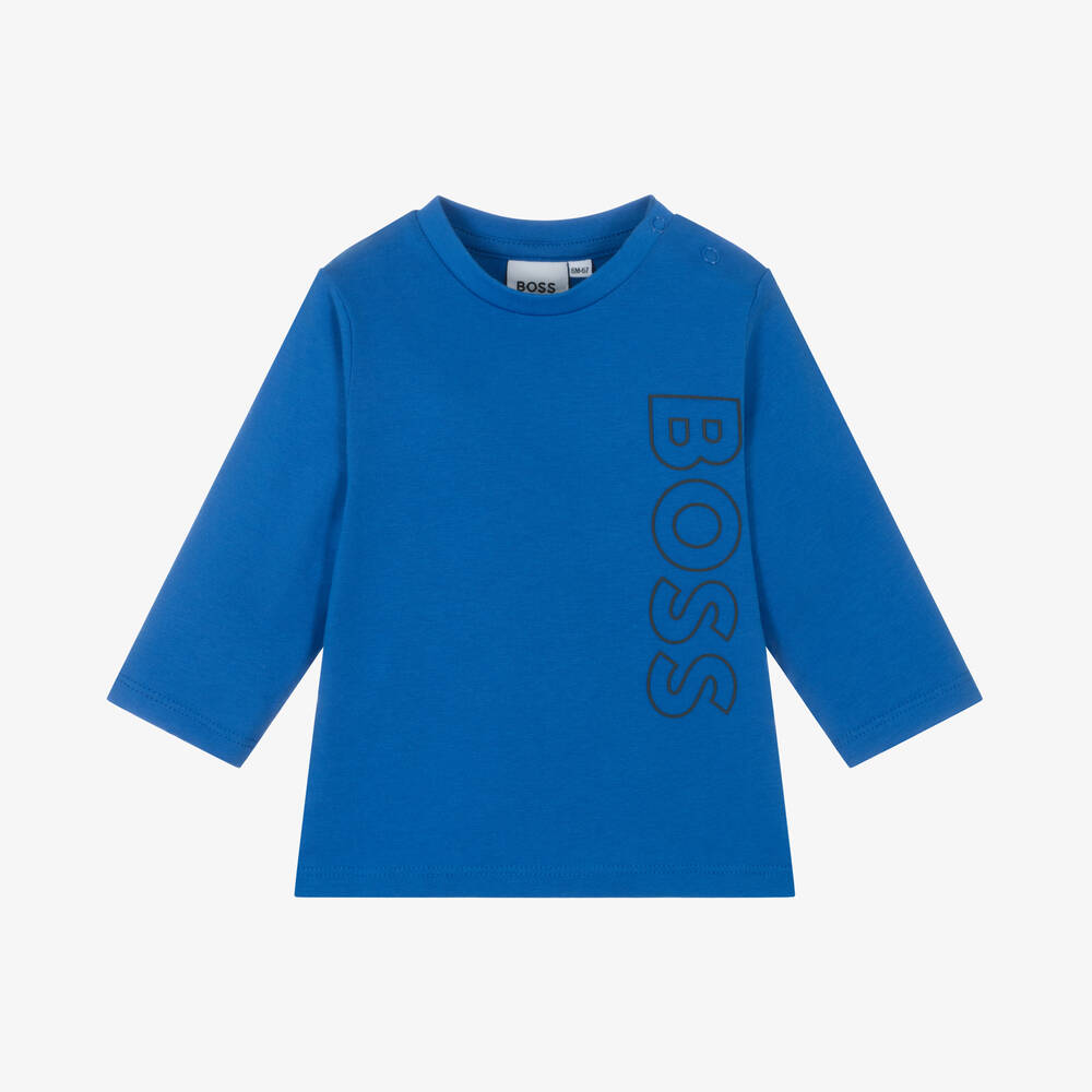 BOSS - Boys Blue Cotton Top | Childrensalon