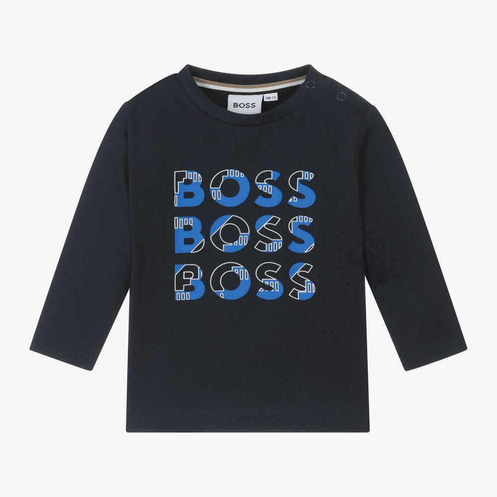 BOSS - Boys Blue Cotton Top | Childrensalon