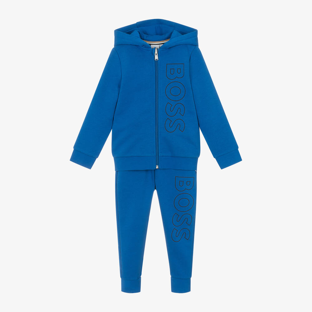 BOSS - Boys Blue Cotton Tracksuit | Childrensalon