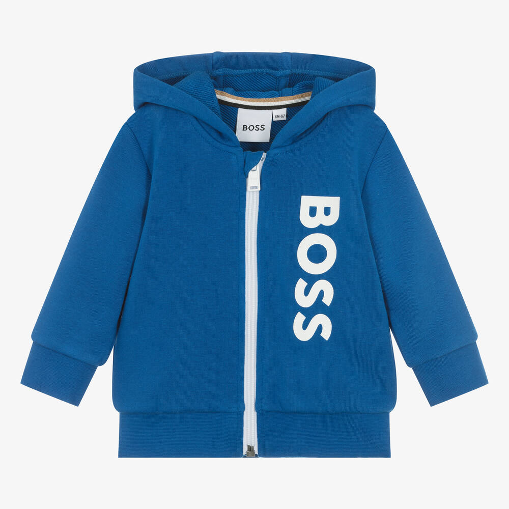 BOSS - Boys Blue Cotton Zip-Up Top | Childrensalon
