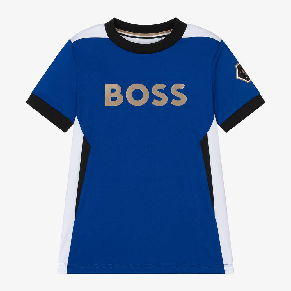 BOSS - تيشيرت كرة قدم جيرسي لون أزرق للأولاد | Childrensalon