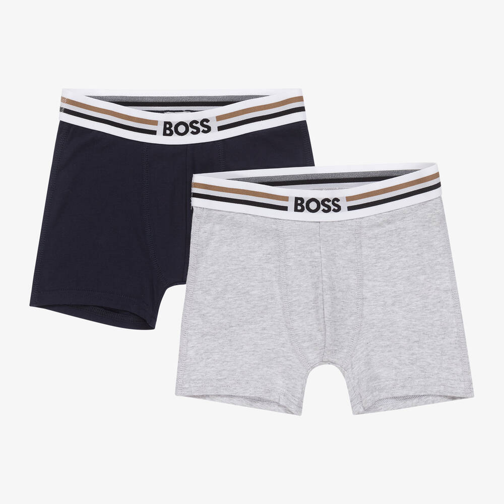 BOSS - Boys Blue & Grey Boxer Shorts (2 Pack) | Childrensalon