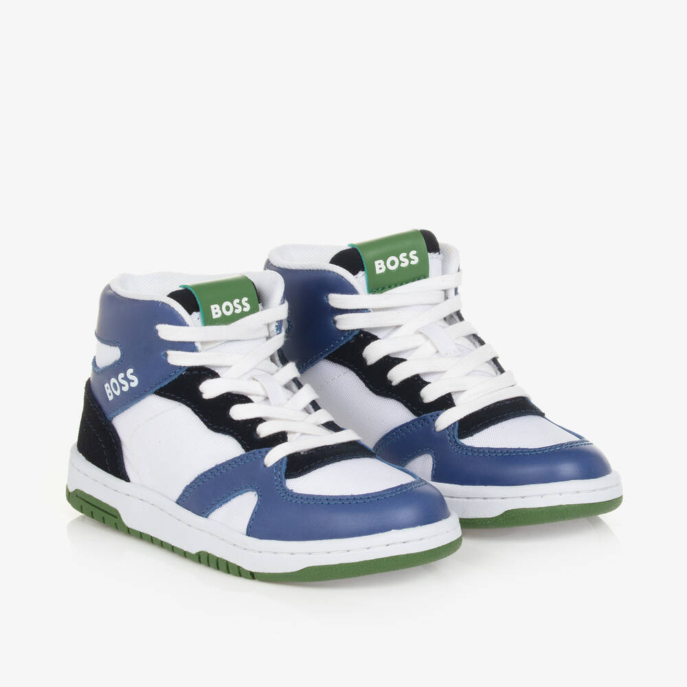 Shop Hugo Boss Boss Boys Blue High-top Trainers In White