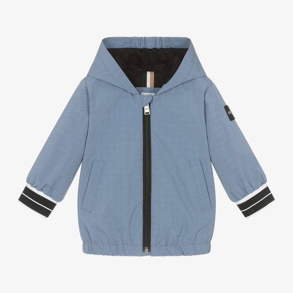 BOSS - Boys Blue Hooded Windbreaker Coat | Childrensalon