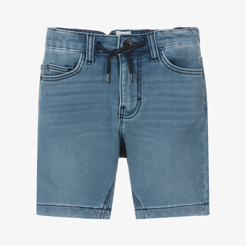 BOSS - Boys Blue Jersey Denim Shorts | Childrensalon