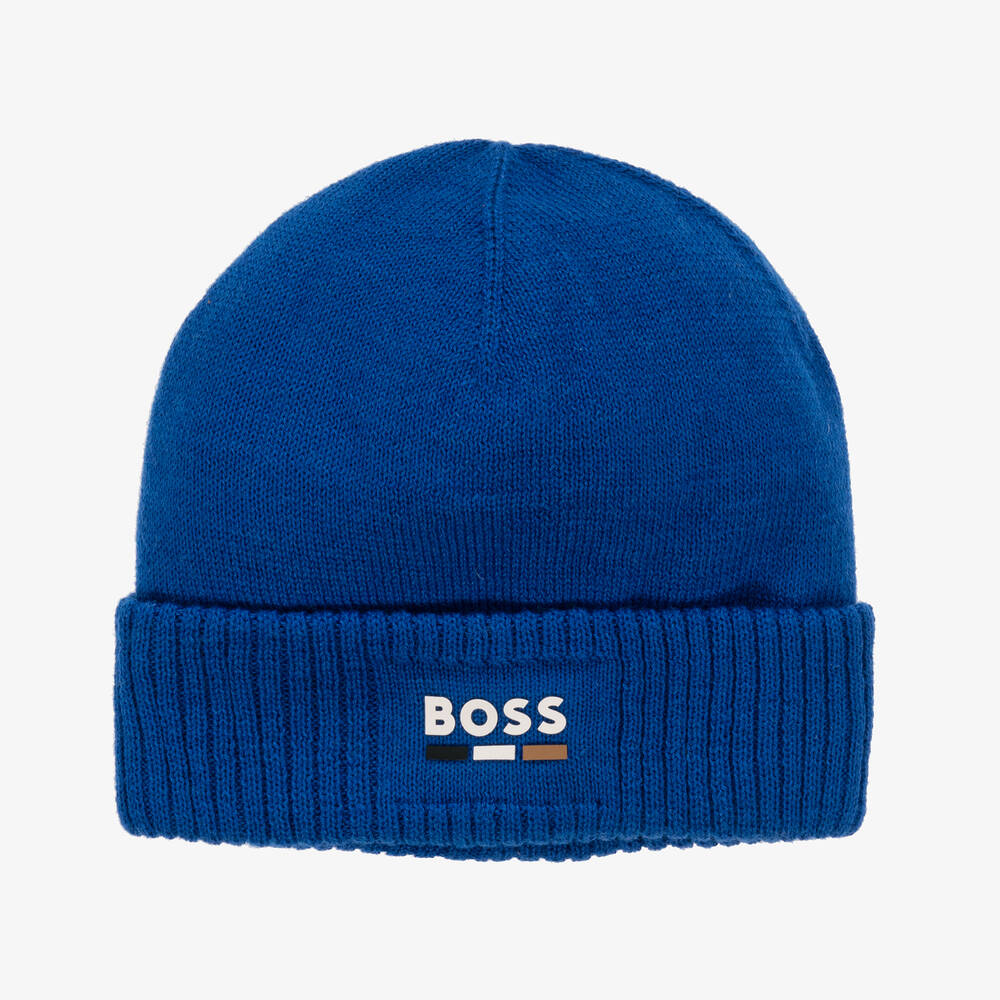 BOSS - Boys Blue Knitted Beanie Hat | Childrensalon