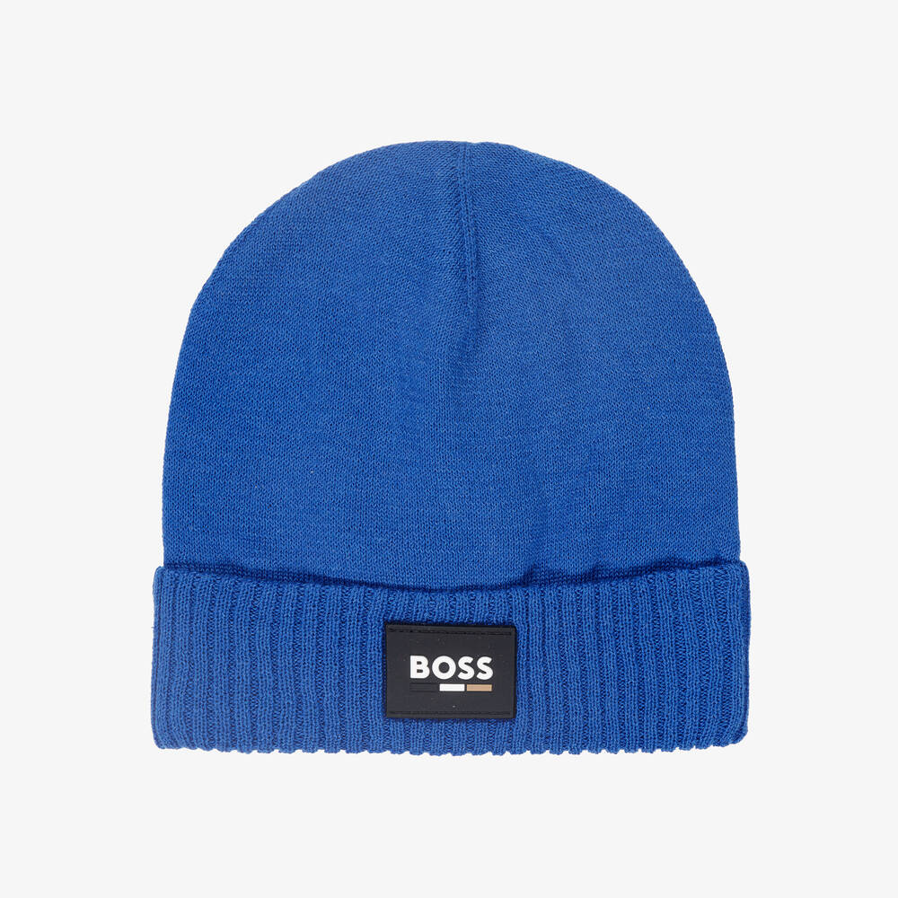 BOSS - Boys Blue Knitted Beanie Hat | Childrensalon