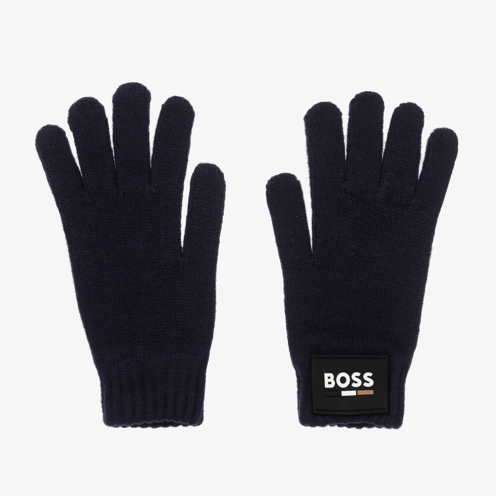 BOSS - Boys Blue Knitted Gloves | Childrensalon