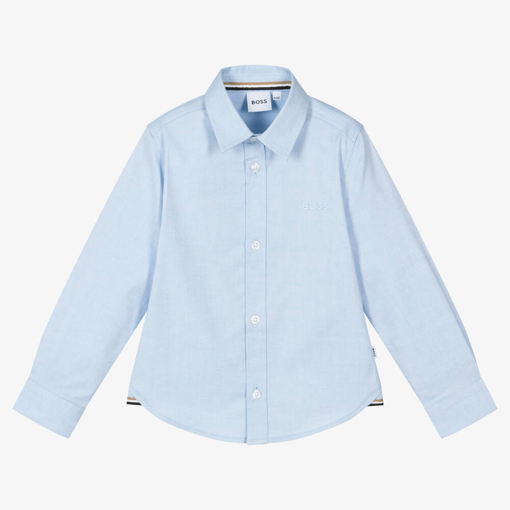 BOSS - Boys Blue Oxford Cotton Shirt | Childrensalon