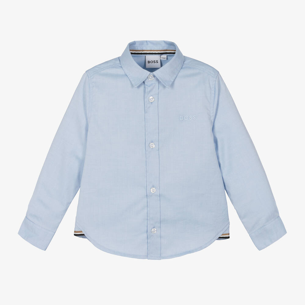 BOSS - قميص قطن أكسفورد لون أزرق فاتح للأولاد | Childrensalon