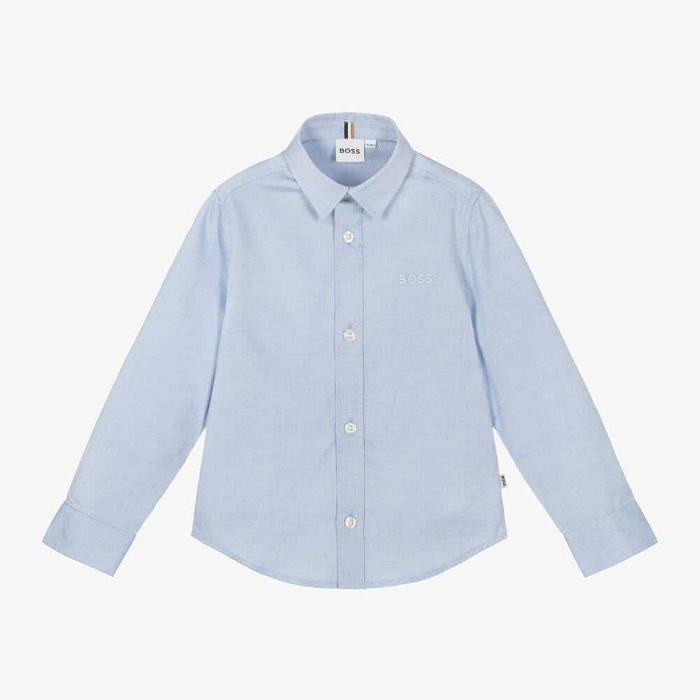 BOSS - Boys Blue Oxford Cotton Shirt | Childrensalon