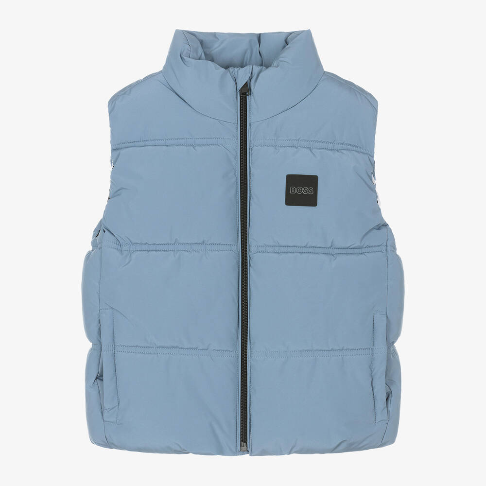 BOSS - Boys Blue Puffer Gilet | Childrensalon